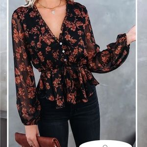 VICI frosted cranberry floral print peplum blouse